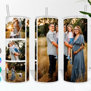 Minimalistic Four Photo Tumbler PNG, SVG and Canva Wraps, Family Picture Cup Sublimaion Design