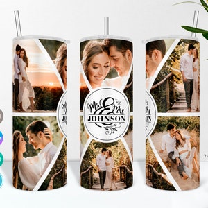 Mr and Mrs Monogram Photo Tumbler PNG Wrap, Picture Cup SVG for Cricut & Silhouette Studio, Photo Tumbler Canva Template, Wedding Tumbler
