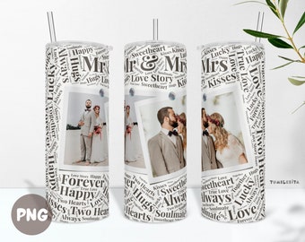 Mr and Mrs Photo Sublimation PNG Wrap for 20oz Skinny Tumbler, Wedding Cup Design, Personalized Anniversary Tumbler Wrap, Gift for a Couple