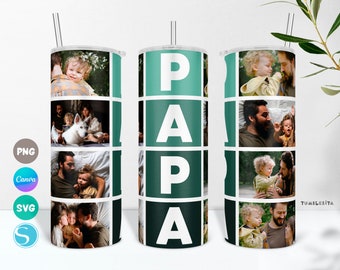 Papa Photo Tumbler PNG, SVG and Canva Wraps, Dad Picture Cup Design for Sublimation, Father Photo Collage Tumbler Cricut & Silhouette Studio
