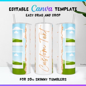 Fully Editable Canva Tumbler Template with Pictures and Custom Text, Add Your Elements, Textures, Photos and Name, Tumbler Glitter Borders