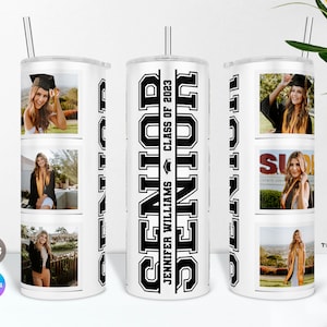 Gepersonaliseerde afstuderen foto Tumbler PNG Wrap en Canva sjabloon, Senior Tumbler PNG, Graduate Cup sublimatie. Afstudeercadeau middelbare school