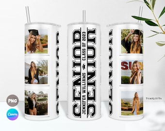 Personalized Graduation Photo Tumbler PNG Wrap and Canva Template, Senior Tumbler PNG, Graduate Cup Sublimation. High School Graduation Gift