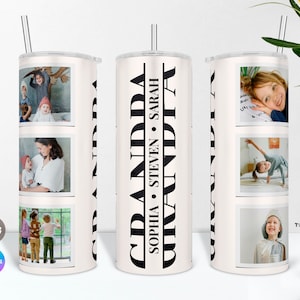 Grandpa Photo Tumbler Design with the Names of Grandkids, Picture Cup PNG & Canva Wrap for Grandfather, Granddad Photo Tumbler Sublimation