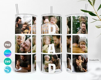 Minimalistic Dad Picture Tumbler PNG and Canva Wrap, Father Photo Cup Sublimation Design for Father's Day or Birthday, Photo Collage for Dad