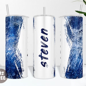 Personalized Tumbler PNG Wrap for Man, Add Name Cup Sublimation Design, Blue Grunge Tumbler Wrap for Dad, Husband or Boyfriend, Gift For Guy
