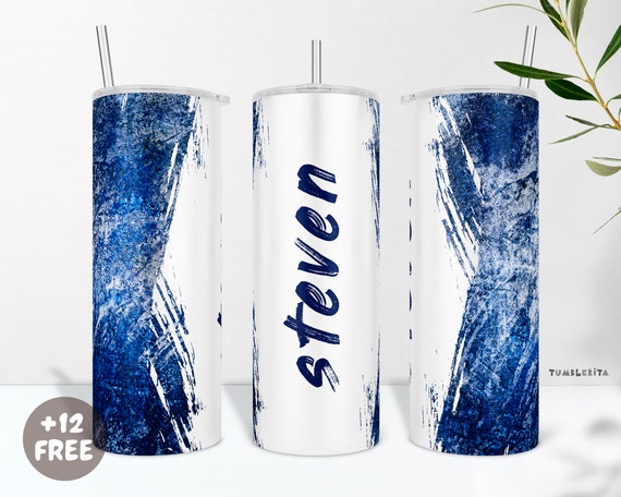 Personalized Tumbler PNG Wrap for Man, Add Name Cup Sublimation Design, Blue Grunge Tumbler Wrap for Dad, Husband or Boyfriend, Gift For Guy