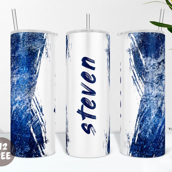 Personalized Tumbler PNG Wrap for Man, Add Name Cup Sublimation Design, Blue Grunge Tumbler Wrap for Dad, Husband or Boyfriend, Gift For Guy