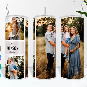 Family Name Photo Tumbler PNG and SVG Wrap & Canva Template, Picture Cup Design, Personalized Photo Collage for Cricut and Silhouette Studio