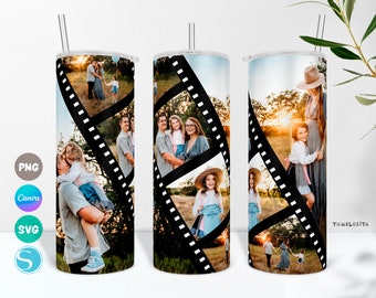 Film Strip Picture Tumbler PNG & SVG Wrap, Filmstrip Photo Tumbler Template, 6 Photo Cup Wrap for 20oz Skinny Tumbler, Family Photo Collage