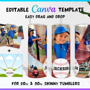 Modello personalizzato per bicchiere con foto di baseball, bicchiere con nome sportivo con immagini, bicchiere con collage di foto per appassionati di baseball, regalo per il figlio