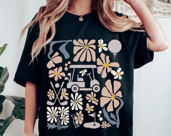 Groovy Flower Golf Shirt Cute Golf Gift Ladies Golf Gift Golf Cart Ladies Golf Gifts Golf Girl