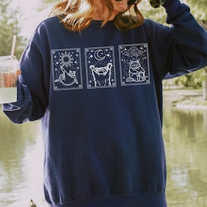 Carte de tarot Sweat-shirt raton laveur Sweat-shirt raton laveur sauvage Cadeaux raton laveur Corbeille Panda Raton laveur maussade Sweat-shirt céleste Couleurs de confort