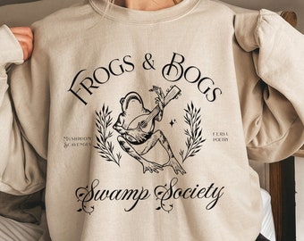 Frogs and Bogs Swamp Society Moth Mushroom Scavenging Feral Poetry Sweatshirt Toad Pullover Unisex Crewneck Goblincore Whimsical Aesthetic