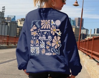 Groovy Flower Vintage Golf Sweatshirt Cute Golf Gift Ladies Golf Crewneck Golf Apparel Golf Wife Golf Mom