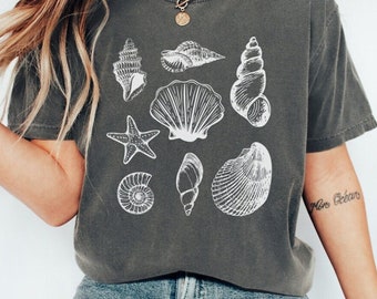 Seashell Sketch Aesthetic Boho Natural Comfort Colors Shirt