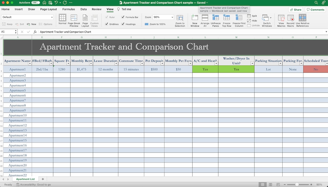 Apartment Tracker and Comparison Chart Excel Spreadsheet Etsy Apartment Tracker and Comparison Chart Excel Spreadsheet Etsy