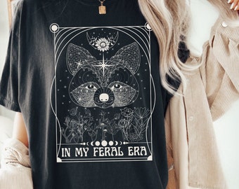 In My Feral Era Raccoon Mystical Mushroom and Flower Shirt Racoon TShirt Raccoon Gifts Tarot Card Shirt Celestial