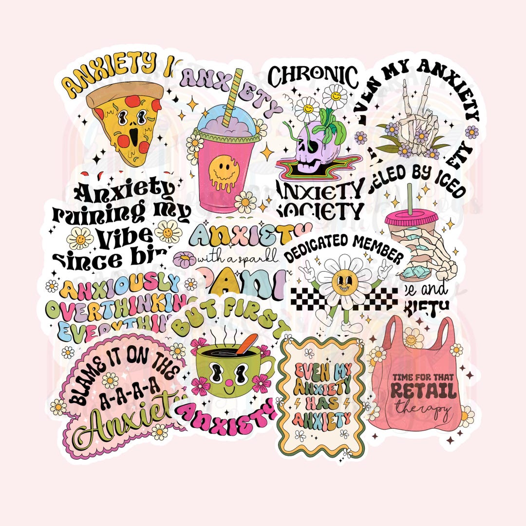 Retro Anxiety Stickers, Handmade Waterproof Vinyl Decals (40 Designs ...