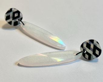 Holographic dangle earrings with unique iridescent black and white posts | funky / unique jewelry | festival wear | minimalist jewelry