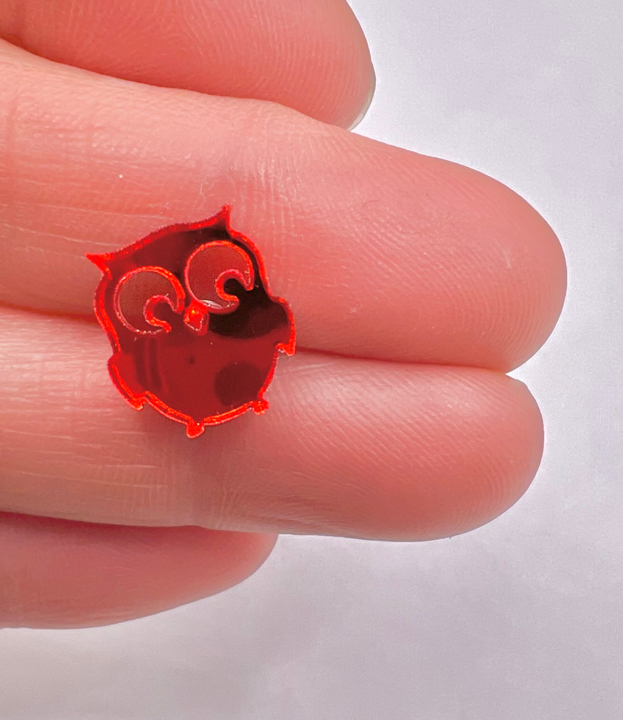 Adorable Owl Stud Earrings - Red Mirror Earrings with Hypoallergenic Backs