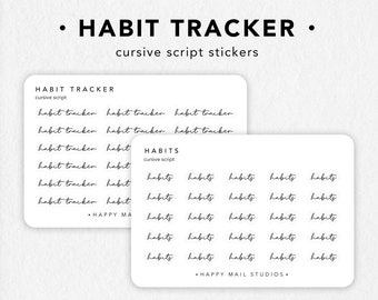 Habit Tracker Stickers for Planners | Bullet Journal Stickers | Script Style