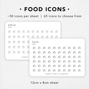 Adesivos de ícone de comida | adesivos de planejador | Etiquetas do diário de bala | Ícones