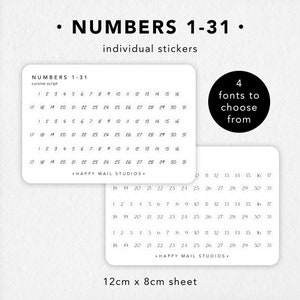Numéros 1 à 31 | Stickers pour agenda | Stickers Bullet Journal | Suivi des habitudes | Stickers chiffres