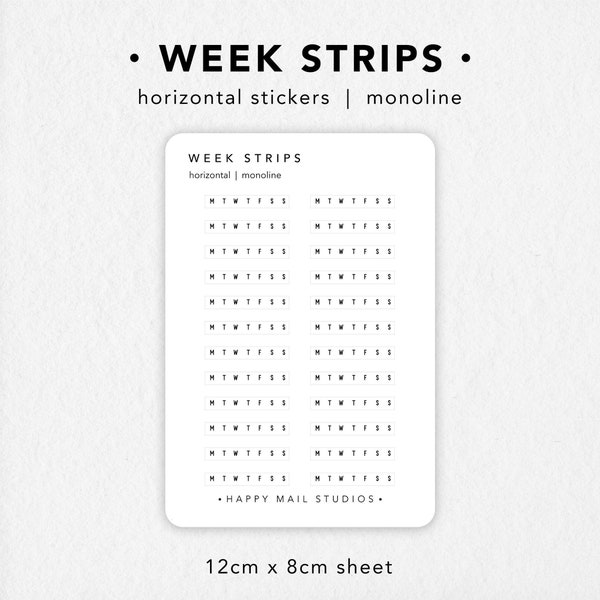Horizontal Week Strips Stickers for Planners | Bullet Journal Stickers | Hobonichi Weekly Habit Tracker