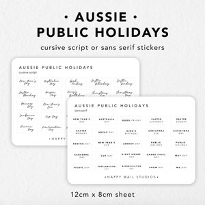 Australian Public Holiday Stickers | Planner Stickers | Bullet Journal Stickers | San Serif or Cursive Script Stickers