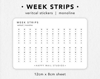 Vertical Week Strips Stickers for Planners | Bullet Journal Stickers | Hobonichi Habit Tracker