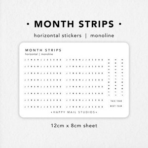 Adesivi a strisce orizzontali per i mesi / Adesivi per planner / Adesivi per bullet journal / Adesivi Hobonichi / Adesivi per il monitoraggio delle abitudini mensili
