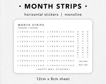 Horizontal Month Strips Stickers for Planners | Bullet Journal Stickers | Hobonichi Monthly Habit Tracker