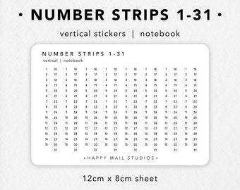 Vertical Number Strips 1-31 Stickers for Planners | Bullet Journal Stickers | Hobonichi Monthly Tracker