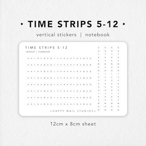Adesivos de tiras de tempo verticais 5h às 12h | Adesivos de planejador | Adesivos de diário de marcadores | Adesivos Hobonichi | Adesivos de tempo