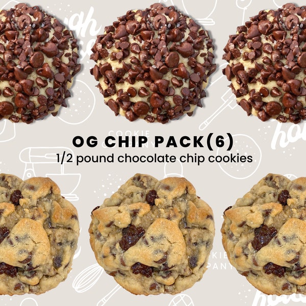 Cookie Box- 6 Count OG Chip Pack. Gourmet, NYC Style, thick, doughy cookies that are nearly half a pound each.