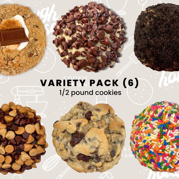 Cookie Box- 6 Count Variety. Gourmet, NYC Style, thick, doughy cookies that are nearly half a pound each.