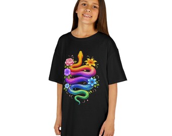 Colorful Floral Snake Flowers Rainbow Girls Kids T-Shirt