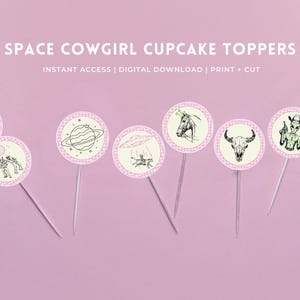 Space Cowgirl Printable Cake Topper, Cosmic Cowgirl, South Western, Desert Disco Party Decor - Instant Access, Digital Download, Print & Cut