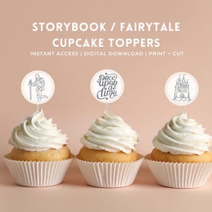 Storybook Cupcake Toppers, Fairytale, Children&#39;s Classic Storybook, First Chapter Birthday - Digital download, Printable, Print and Cut