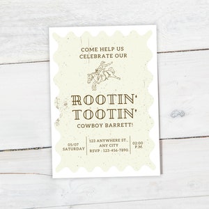 Cowboy Birthday Invitation, Rootin&#39; Tootin&#39;, Western, Rustic, Rodeo Party Decor - Digital download, Printable, Editable Canva Template