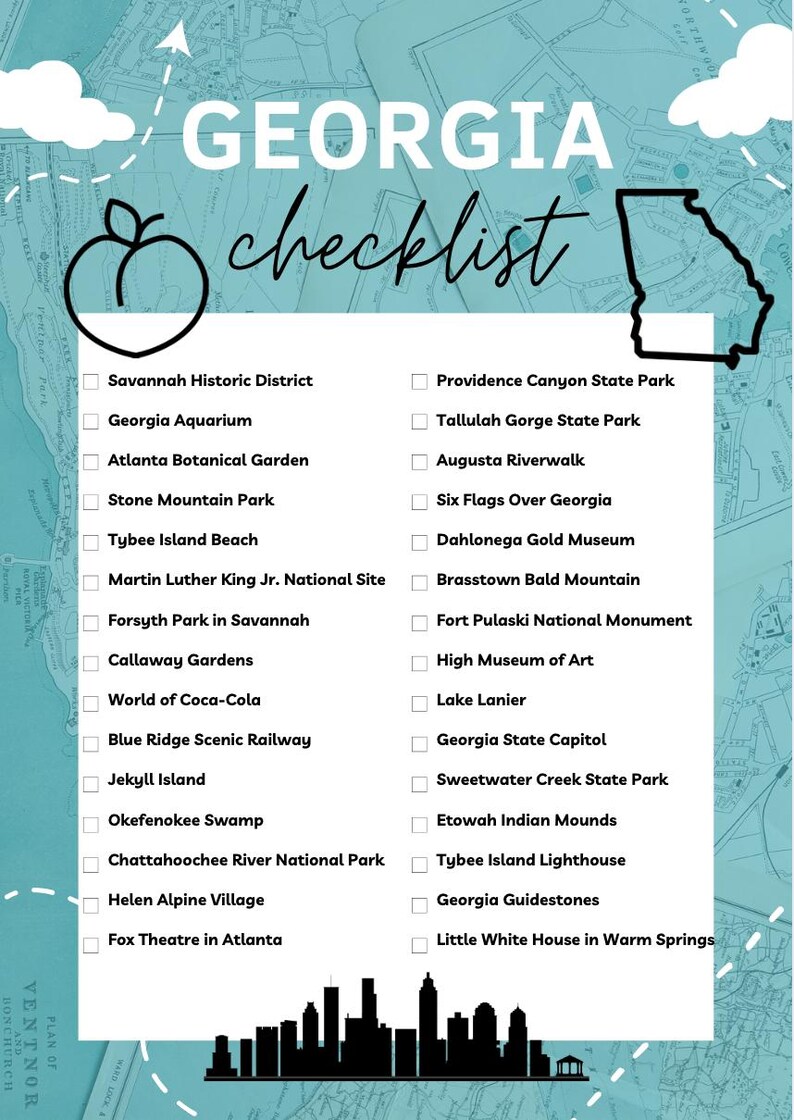 Georgia Printable Checklist Bucket List (premium: Choose From 6 Designs ...