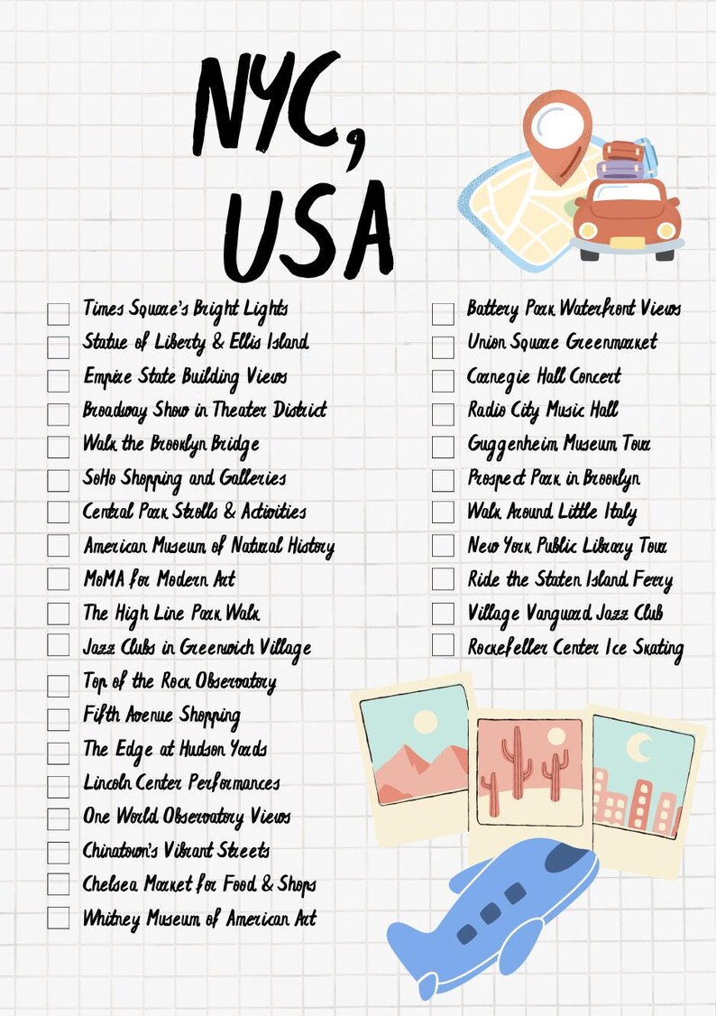 New York City NYC Printable Checklist Bucket List (premium: Choose From ...