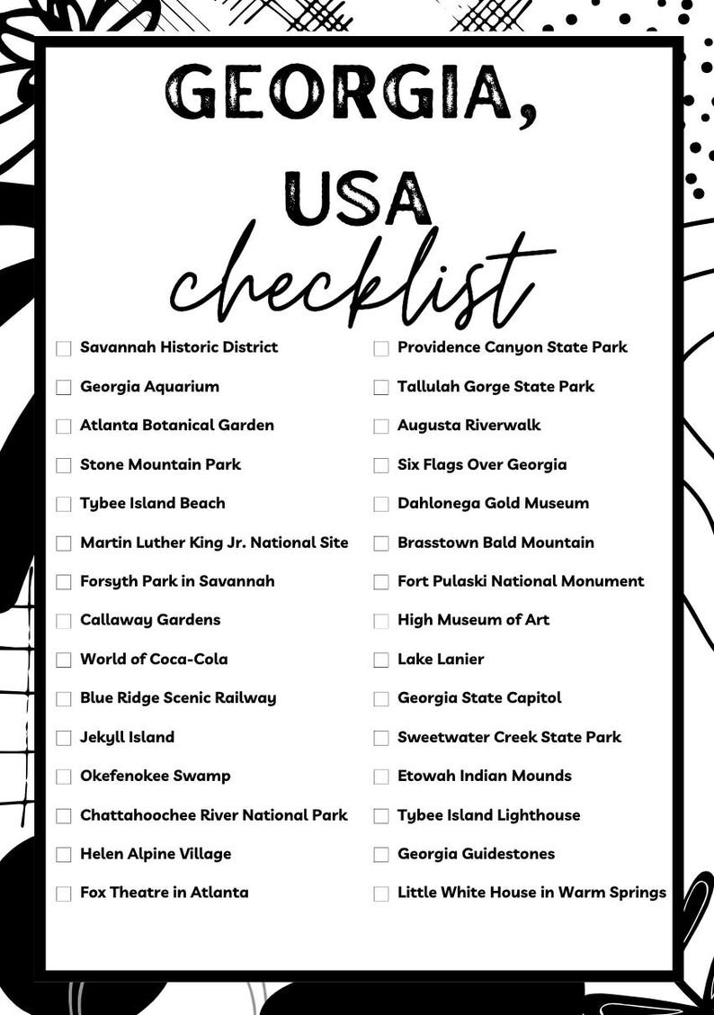 Georgia Printable Checklist Bucket List (premium: Choose From 6 Designs ...