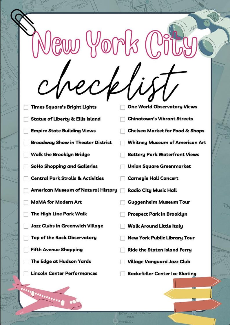 New York City NYC Printable Checklist Bucket List (premium: Choose From ...