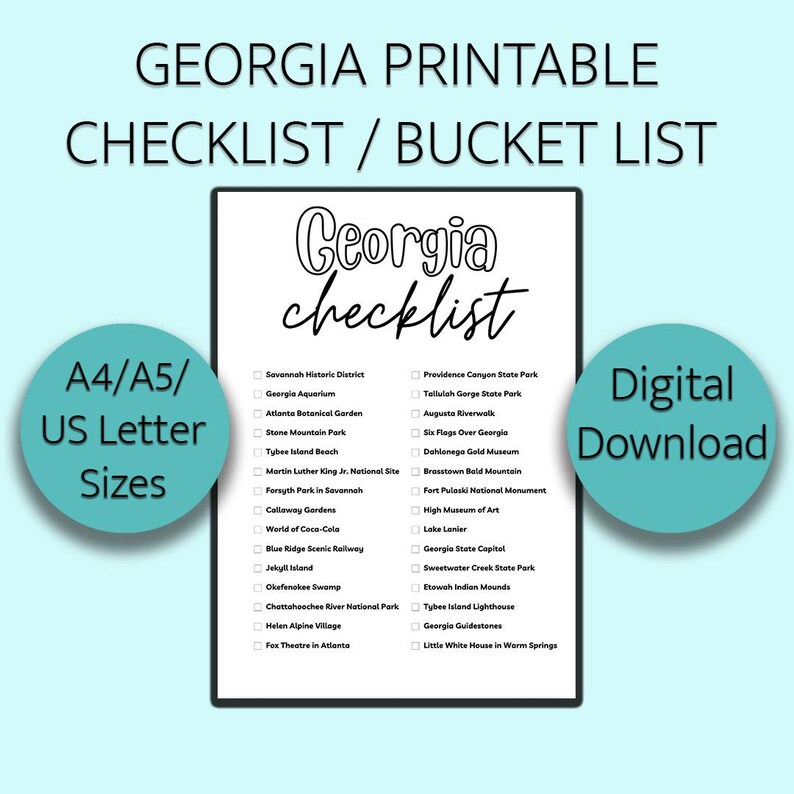 Georgia Printable Bucket List Checklist (simple Style) - Etsy