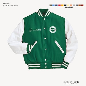 Jeremiah 29:11 Green and White Varsity Jacket Christian Streetwear Religious Christian Gift Men   Christian Gift Women Christmas Gift