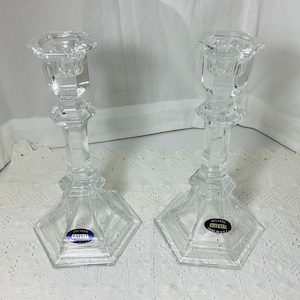 Vintage Pair of 24% Lead Crystal Clear Glass Candlestick Holders.