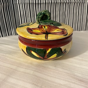 Vintage Tika Hand painted Trinket Box By Lotus International, Inc. Fall Leaf Design