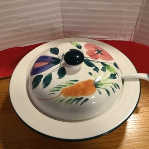 Vintage PIZZATO 3 Piece Large Lidded Soup Tureen and Ladle Hand made in Italy